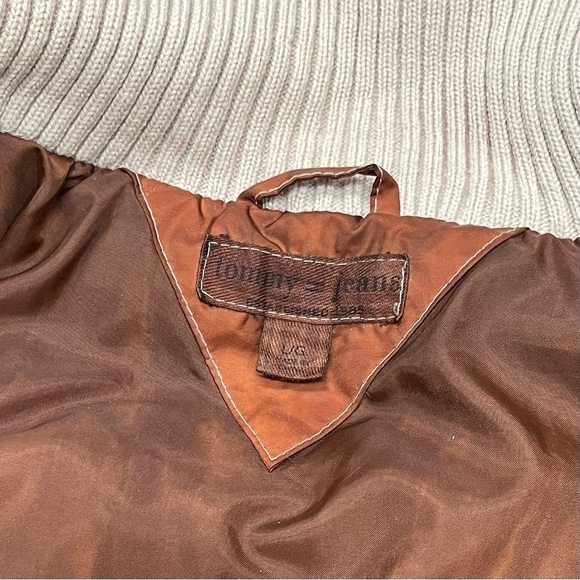 Vintage Y2K Tommy Jeans Puffer Jacket Faded Brown Cream Ribbed Collar Size L - Picture 6 of 9